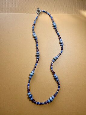 Artisan crafted Blue & Purple Gemstone Beaded Necklace